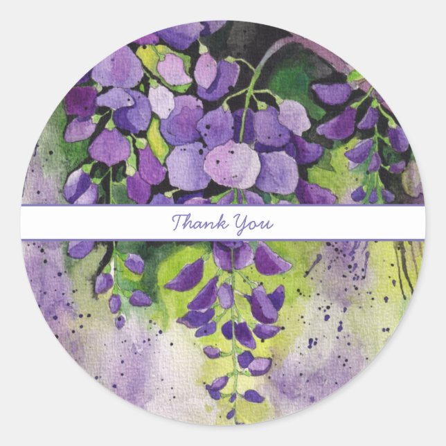 Beautiful Wisteria Flowers In Watercolor    Classic Round Sticker (Front)
