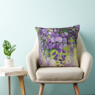 Beautiful Wisteria Flowers In Watercolor  Cushion