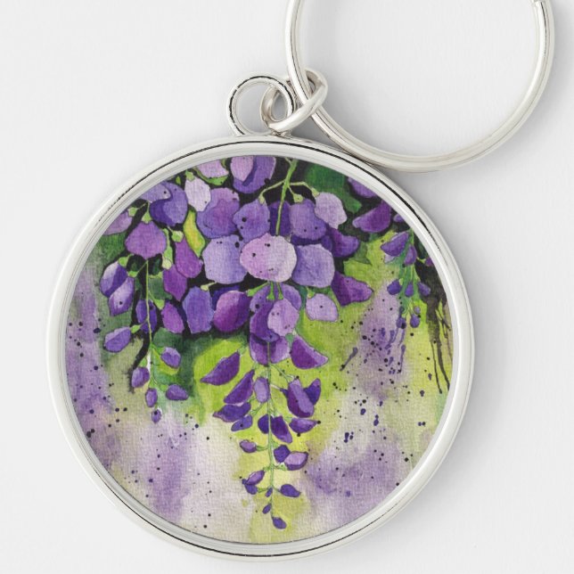Beautiful Wisteria Flowers In Watercolor  Key Ring (Front)