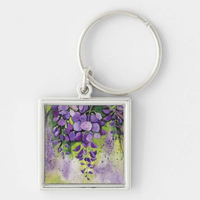 Beautiful Wisteria Flowers In Watercolor  Keychain (Front)
