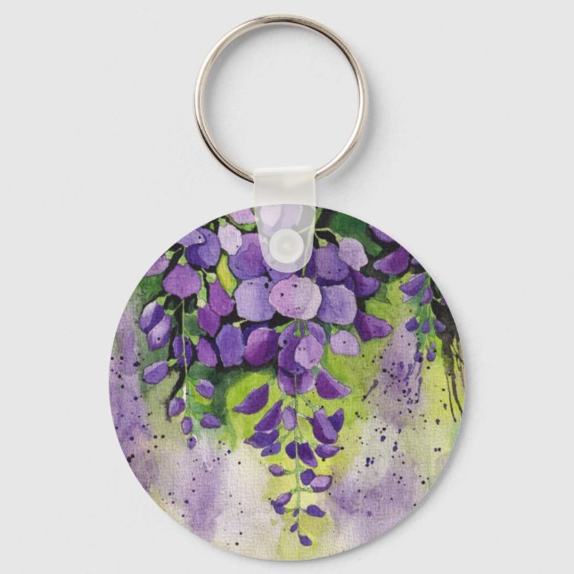 Beautiful Wisteria Flowers In Watercolor  Keychain (Front)