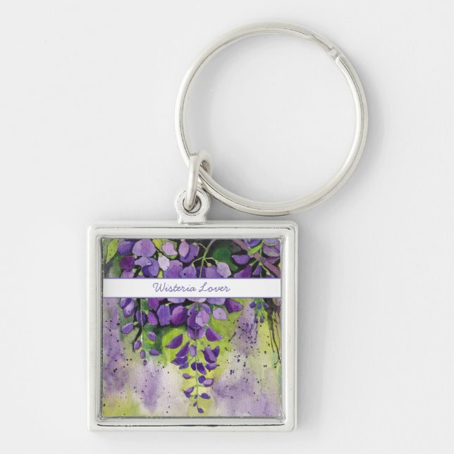 Beautiful Wisteria Flowers In Watercolor Keychain (Front)