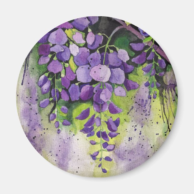 Beautiful Wisteria Flowers In Watercolor  Magnet (Front)