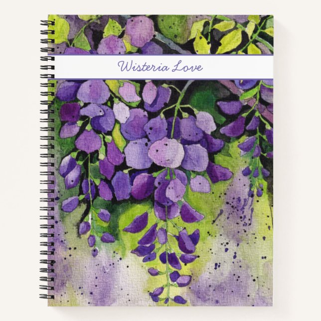 Beautiful Wisteria Flowers In Watercolor   Notebook (Front)