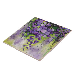 Beautiful Wisteria Flowers In Watercolor Tile