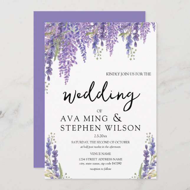Beautiful Wisteria tree watercolor Wedding Invitation (Front/Back)
