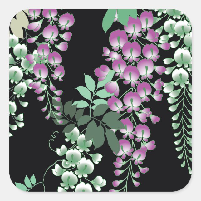 Beautiful Wisteria Vintage Japanese Floral Square Sticker (Front)