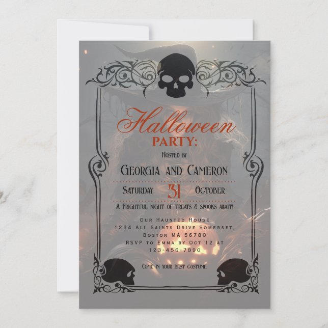 Beautiful Witch and Pumpkins Halloween Invitation (Front)