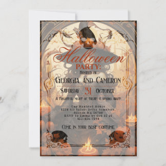 Beautiful witch girl in black dress invitation