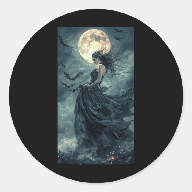 Beautiful Witch Gothic Fantasy Vampire Moonlight 1 Classic Round Sticker (Front)