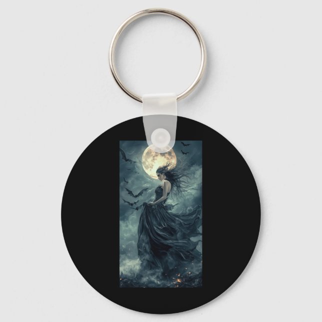 Beautiful Witch Gothic Fantasy Vampire Moonlight 1 Keychain (Front)