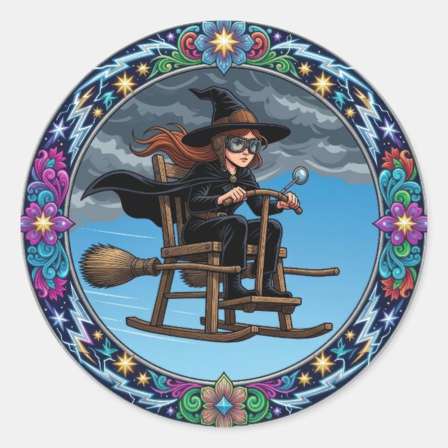 Beautiful Witch Pilot Classic Round Sticker (Front)