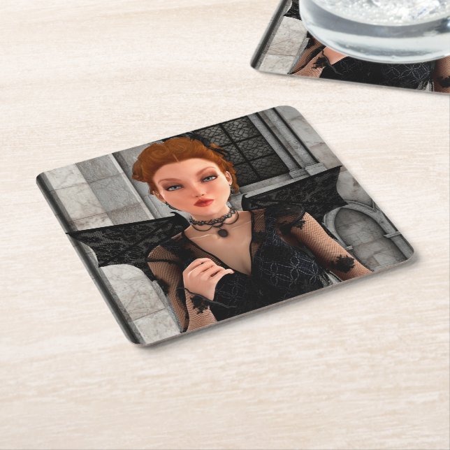 Beautiful Witch Square Paper Coaster (Angled)