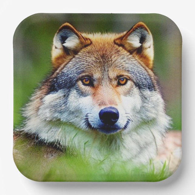 Beautiful Wolf head Painting  Paper Plate (Front)
