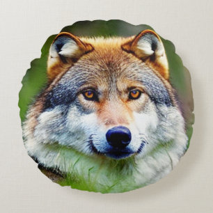 Beautiful Wolf head Painting  Round Pillow