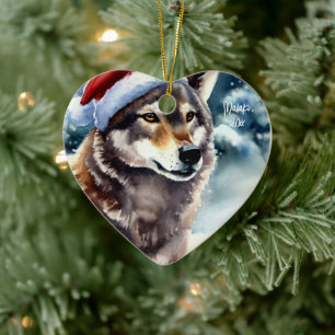 Beautiful Wolf in Snow Ceramic Ornament
