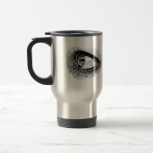 Beautiful woman eye in full mascara travel mug