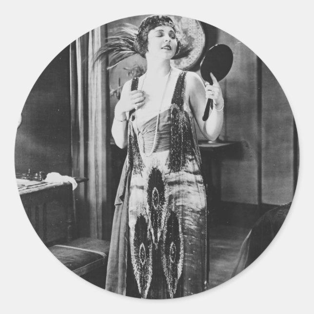 Beautiful Woman Flapper Dress 1920s Classic Round Sticker (Front)
