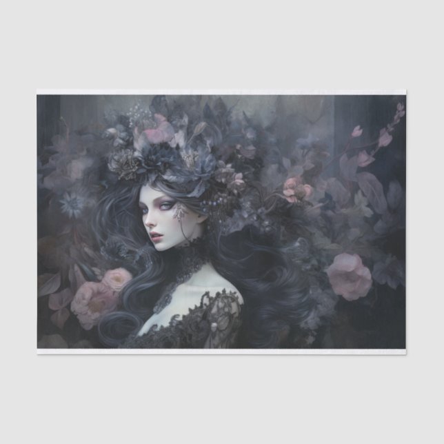 Beautiful Woman Gothic Queen with Flower Decoupage Tissue Paper (Front)
