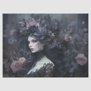 Beautiful Woman Gothic Queen with Flower Decoupage Tissue Paper
