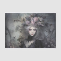 Beautiful Woman Gothic Queen with Flower Decoupage