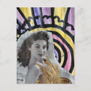 Beautiful Woman in 1939 on the beach collage art Postcard