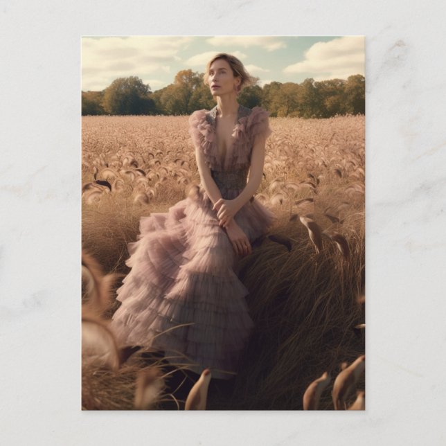 Beautiful Woman in a Dress in a Field Postcard (Front)
