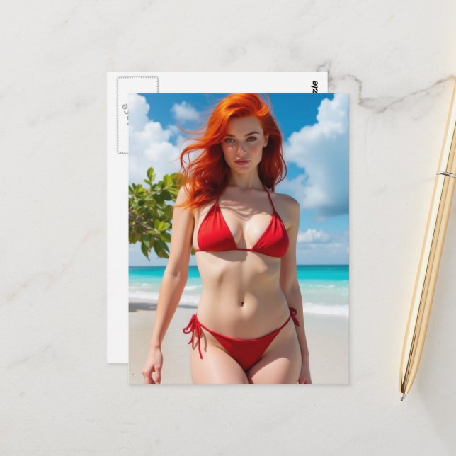 Beautiful Woman in a Red Bikini  Postcard (Front/Back In Situ)