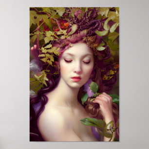 Beautiful Woman in Colourful Nature Painting   7   Poster
