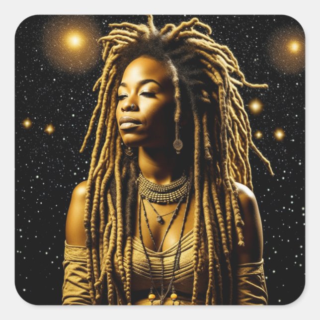 Beautiful Woman in Dreads Under the Stars Square Sticker (Front)