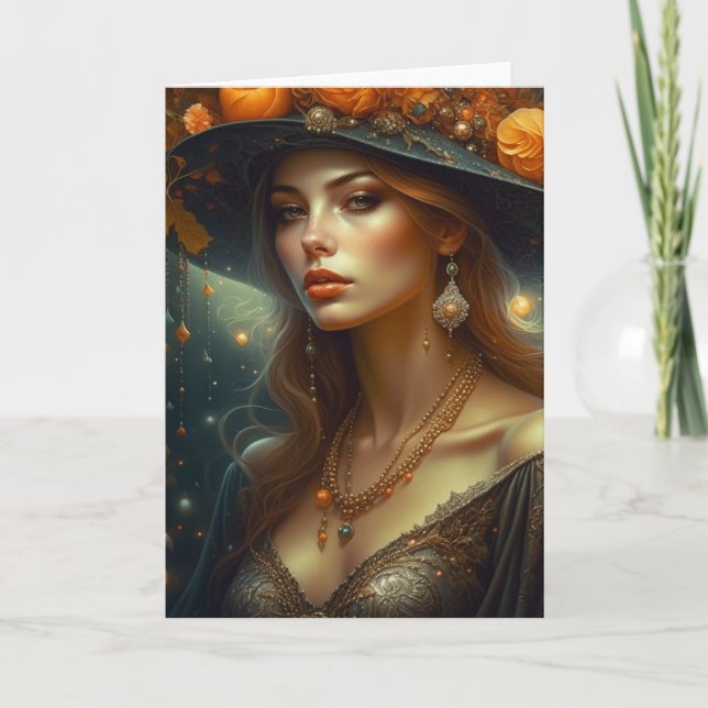 Beautiful Woman in Hat Ethereal Ai Art Card (Front)