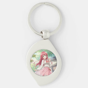 Beautiful woman in nature keychain