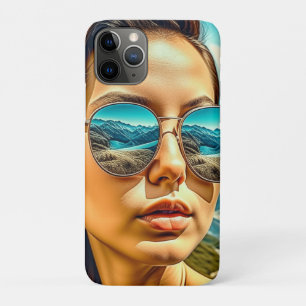 Beautiful Woman in Sunglasses Mountain Reflectoin iPhone 11 Pro Case