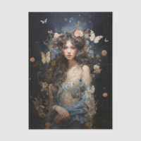 Beautiful Woman in Vintage Dress with Butterflies