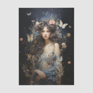 Beautiful Woman in Vintage Dress with Butterflies Tissue Paper