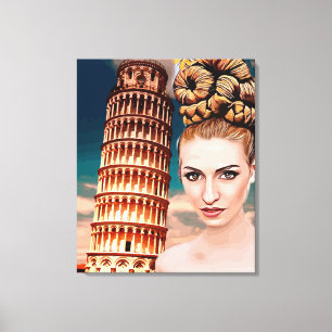 Beautiful woman leaning tower of pisa abstract art canvas print