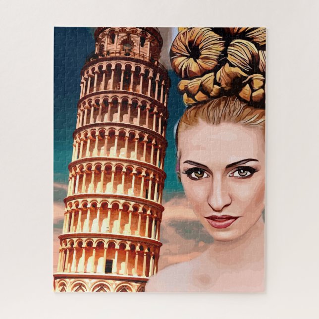Beautiful woman leaning tower of pisa abstract art jigsaw puzzle (Vertical)