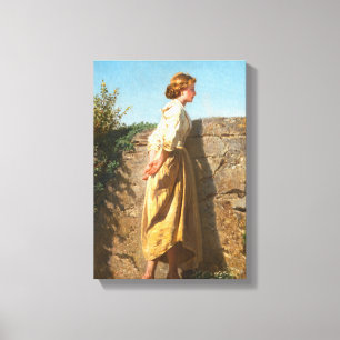 Beautiful Woman Looking Over the Wall (Vintage) Canvas Print