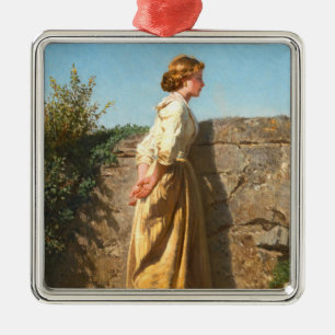 Beautiful Woman Looking Over the Wall (Vintage) Metal Ornament