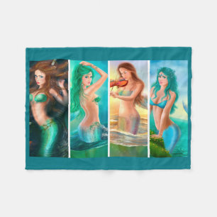 Beautiful Woman mermaids collage Fleece Blanket