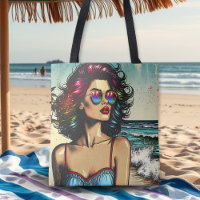 Beautiful Woman on Beach Comic Book Pop Art