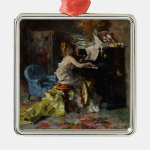 Beautiful Woman Playing the Piano (by Boldini) Metal Ornament