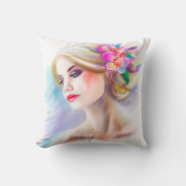 beautiful woman portrait fashion illustration throw pillow (Front)