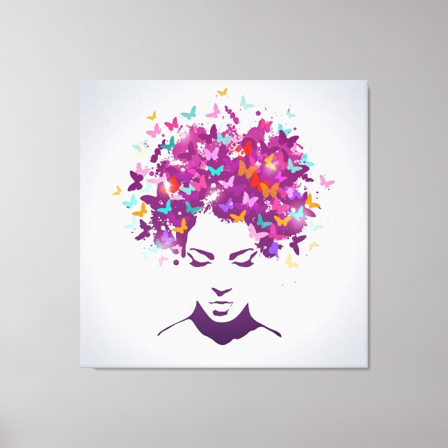 Beautiful woman portrait with butterfly hair canvas print (Front)