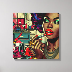 Beautiful Woman Putting on Lipstick Canvas Print