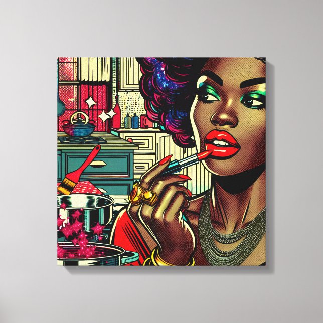 Beautiful Woman Putting on Lipstick Canvas Print (Front)