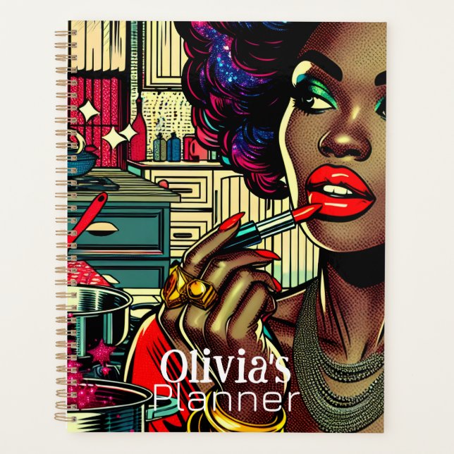 Beautiful Woman Putting on Lipstick Personalized Planner (Front)