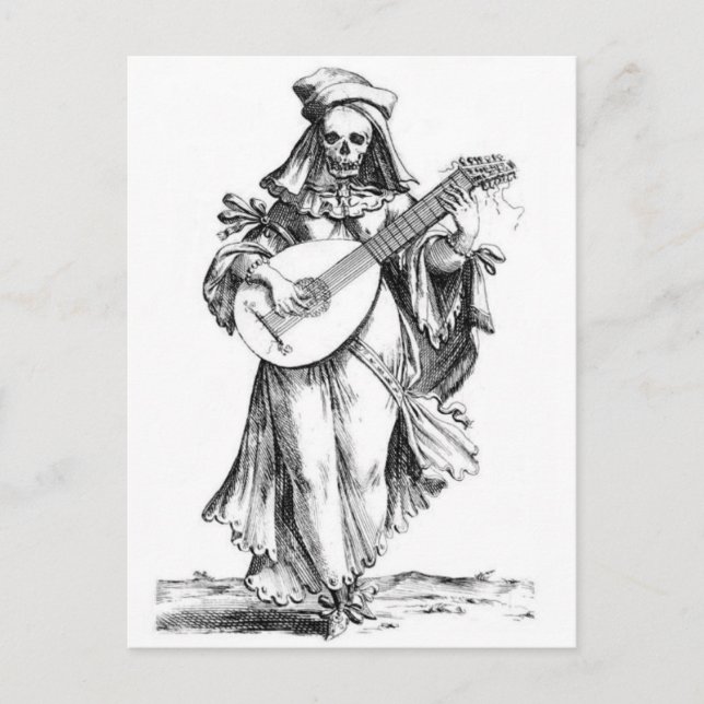 beautiful woman skeleton songstress postcard (Front)