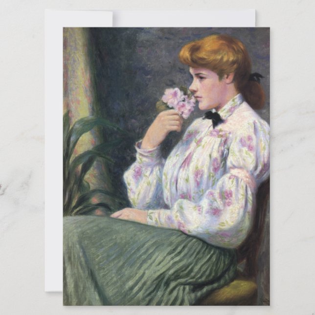 Beautiful Woman Smelling Flowers' Scent (Reverie) Card (Front)