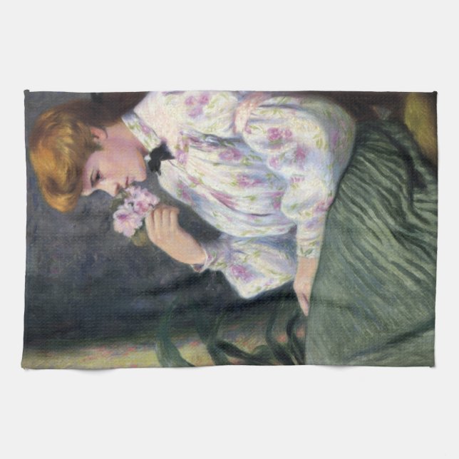 Beautiful Woman Smelling Flowers' Scent (Reverie) Kitchen Towel (Horizontal)